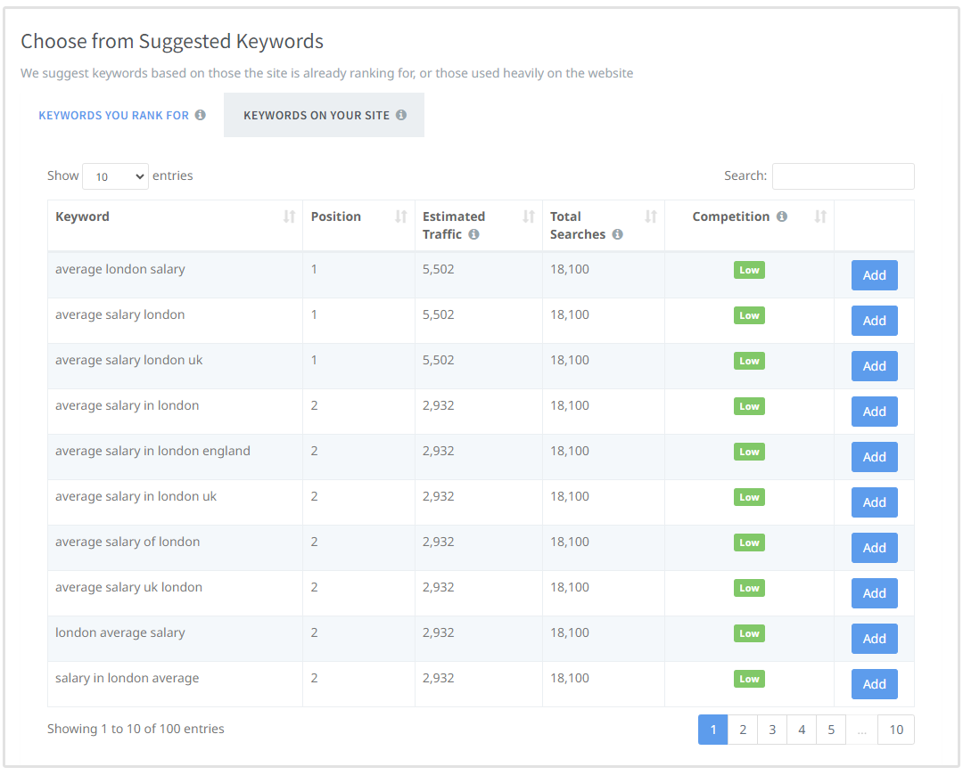 choose from suggested keywords